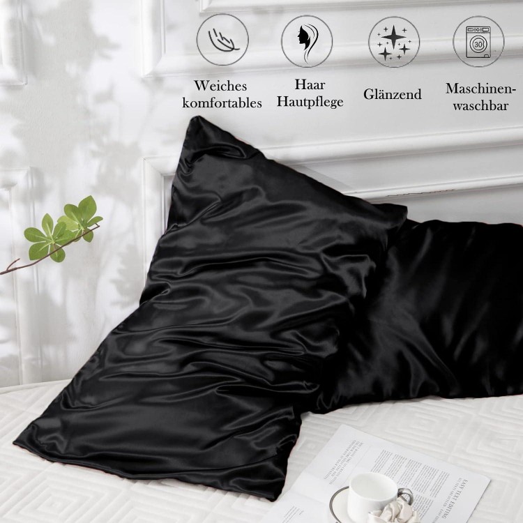 Cushion Cover 40 x 80 cm with Hair Scrunchie & Hair Cap Black, Premiun Pillowcase 40 x 80 cm