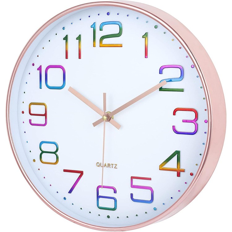 3D Numbers Colourful Silent Wall Clock Rose Gold