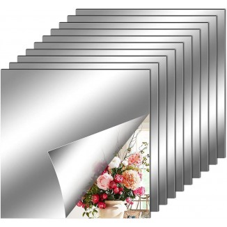 Pack of 10 Mirror Tiles, Self-Adhesive Mirror Wall Stickers