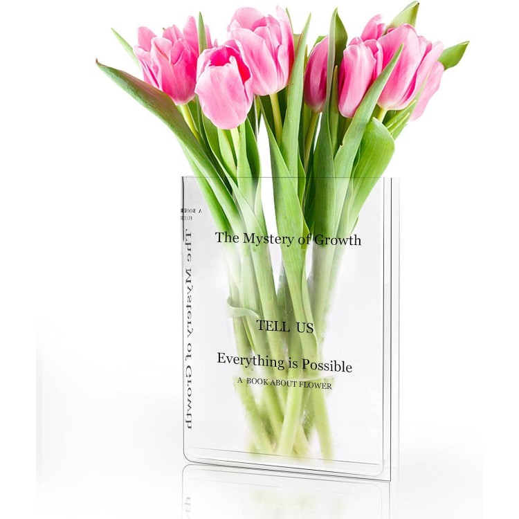 Book Vase, Wbbrbbr Clear Book Vase, Clear Book Flower Vase, Acrylic Book Vase