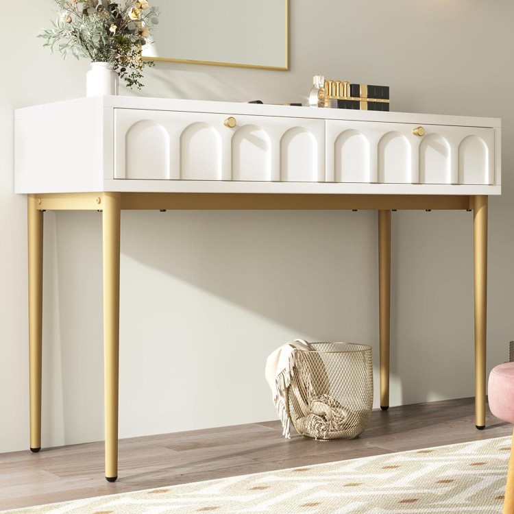 Dressing Table with 2 Drawers, Cream White, Bedroom Sideboard
