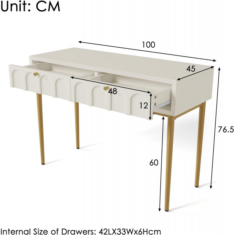 Dressing Table with 2 Drawers, Cream White, Bedroom Sideboard