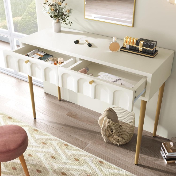 Dressing Table with 2 Drawers, Cream White, Bedroom Sideboard