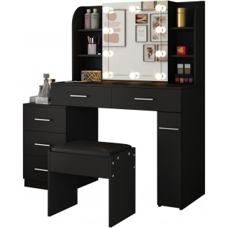 Dressing Table with Bulbs & Sliding Mirror, Vanity Makeup Table Set