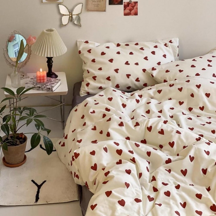 2-Piece Microfibre Hearts Bed Linen Set And Pillowcase
