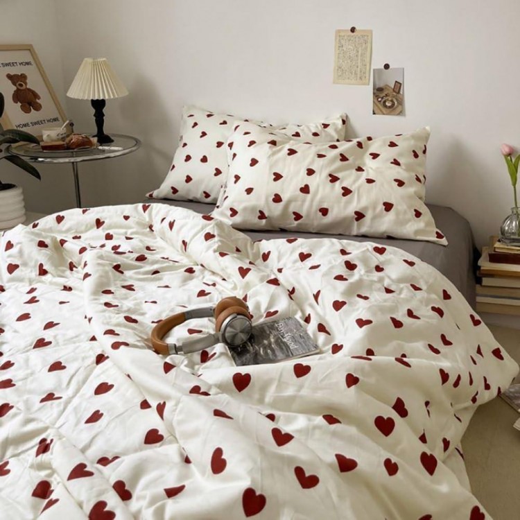 2-Piece Microfibre Hearts Bed Linen Set And Pillowcase