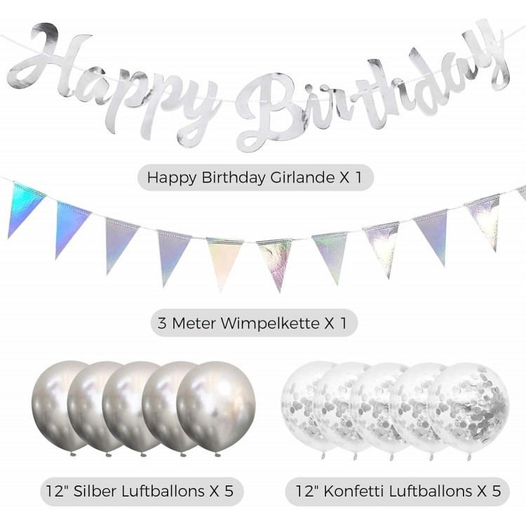 Happy Birthday Garland Set, Garland Birthday Silver