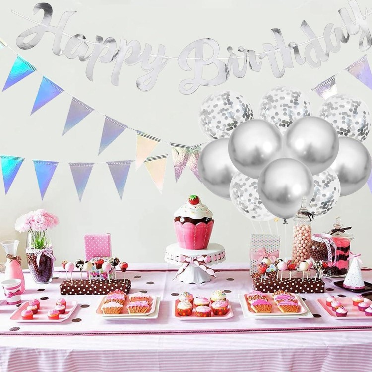 Happy Birthday Garland Set, Garland Birthday Silver