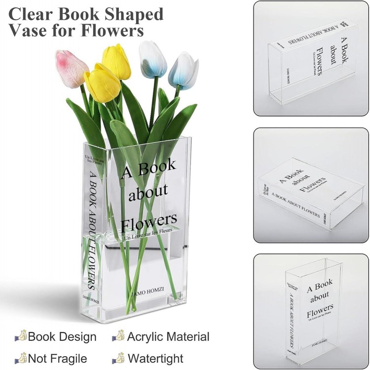 Clear Book Vase, Clear Book Flower Vase, Acrylic Book Vase, Transparent Vase for Flowers