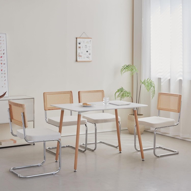  Modern Set of 4 Dining Chairs with Natural Cane 