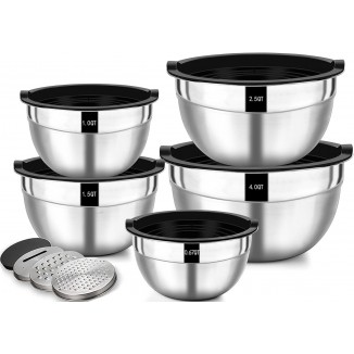 Salad Bowl Set of 5, Stainless Steel Bowl with Airtight Lid