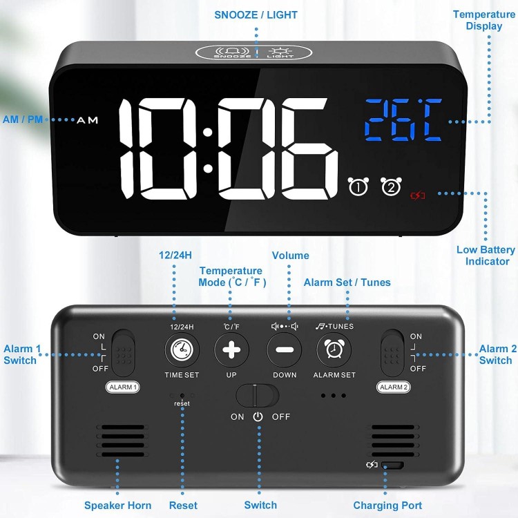 Digital Alarm Clock ,LED Digital Clock with Temperature Display