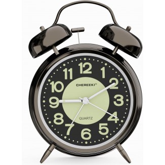 Analogue Alarm Clock, No Ticking, Retro Double Bell