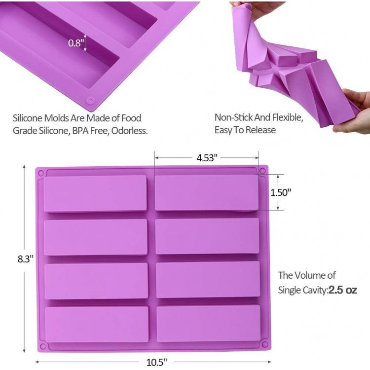2 x Large Rectangle Silicone Cereal Bar Mould, 8 Cavity Energy Bar