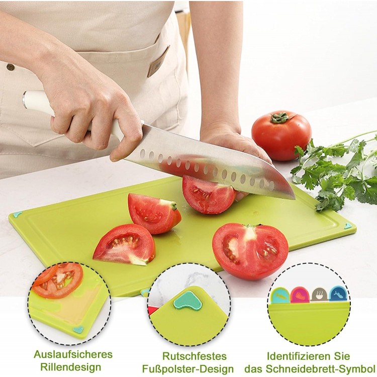 Chopping Board, Set of 4 Colour Plastic Cutting Board with Food Icons