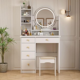Dressing Table with LED Lighting and 5 Drawers, Dressing Table