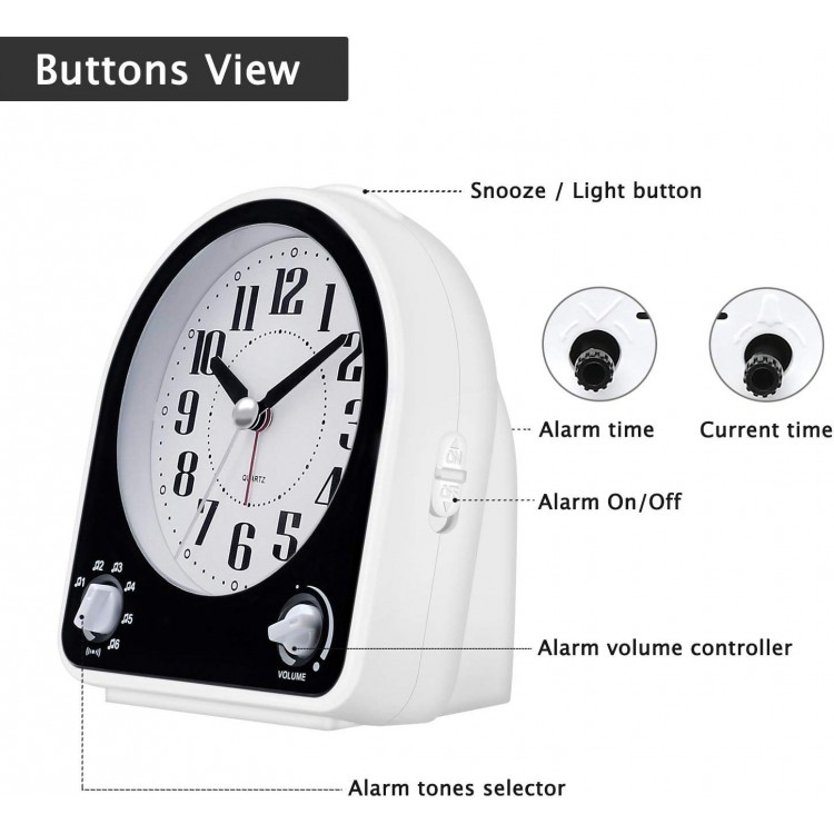 Analogue Alarm Clock with 7 Alarm Tones