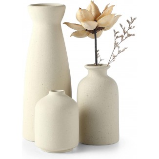 Ceramic Vases Set of 3 Small Flower Vases for Decor, Modern Rustic Farmhouse Home Decor