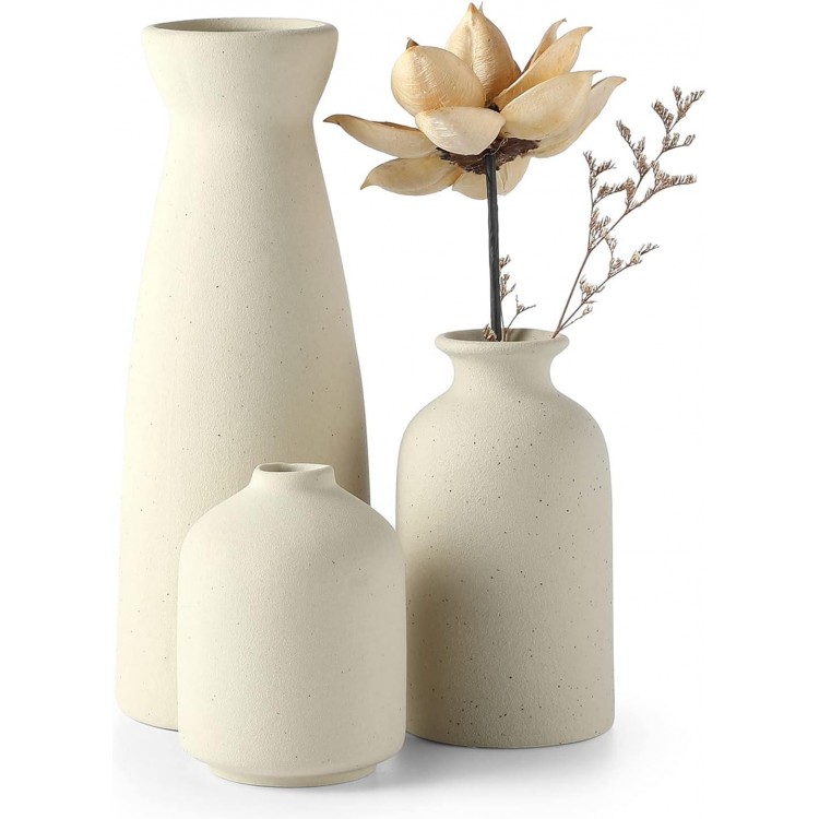 Ceramic Vases Set of 3 Small Flower Vases for Decor, Modern Rustic Farmhouse Home Decor
