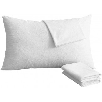 Set of 2 Waterproof Cotton Cushion Covers, Breathable, Anti-Dust Mite, Cushion Cover with Zip, White (40 x 80 cm)