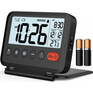 Small Digital Travel Alarm Clock: 2 Levels Light and Volume