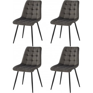 Set of 4 Dining Chairs with Velvet Upholstered Seat