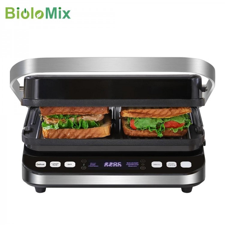 Biolomix 2000W Electric Contact Grill, Digital Iron and Panini Press,