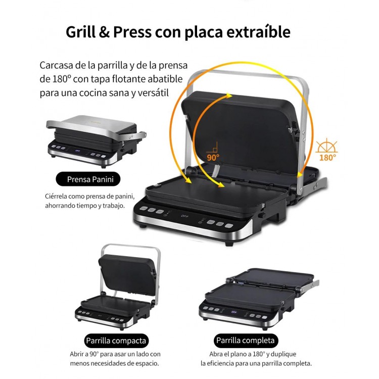 Biolomix 2000W Electric Contact Grill, Digital Iron and Panini Press,