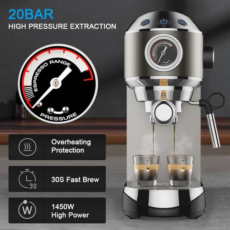 BioloMix 20 Bar Semi Automatic Powder Coffee Machine,with Milk Steam F