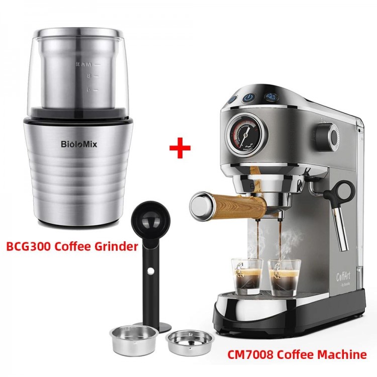BioloMix 20 Bar Semi Automatic Powder Coffee Machine,with Milk Steam F