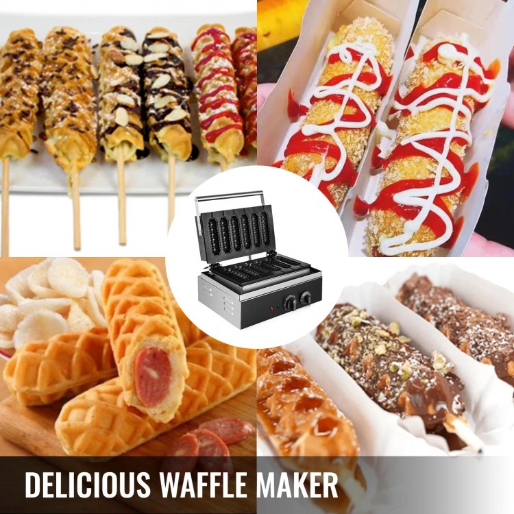 VEVOR 6PCS Electric Waffle Sausage Maker Non-Stick Lolly Stick Muffin