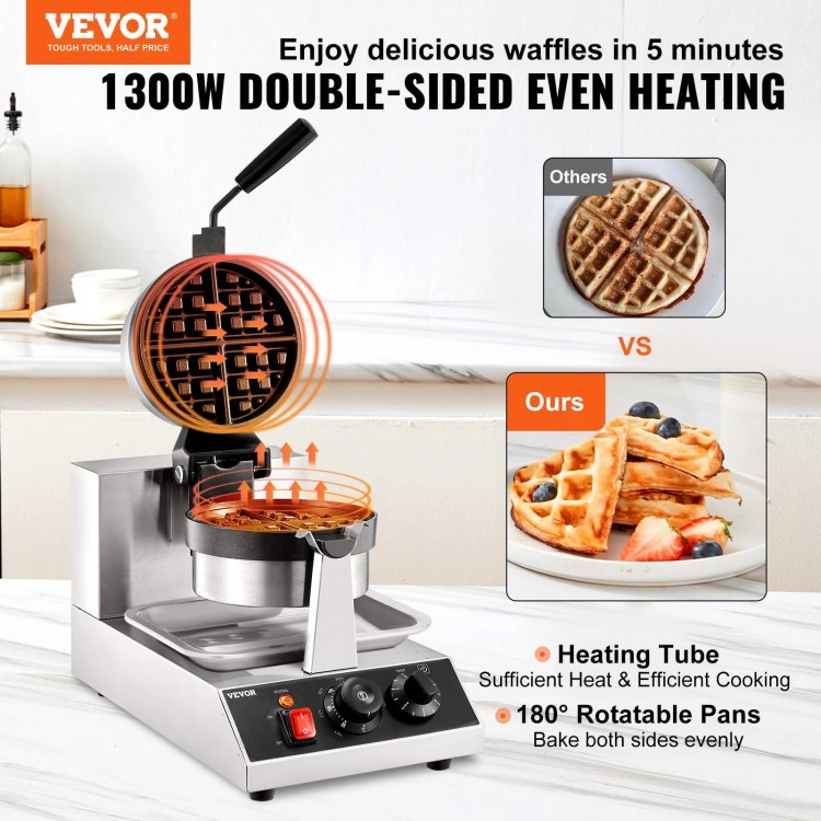 VEVOR Electric Waffle Maker Round Waffle Iron Non-Stick Waffle Baker M