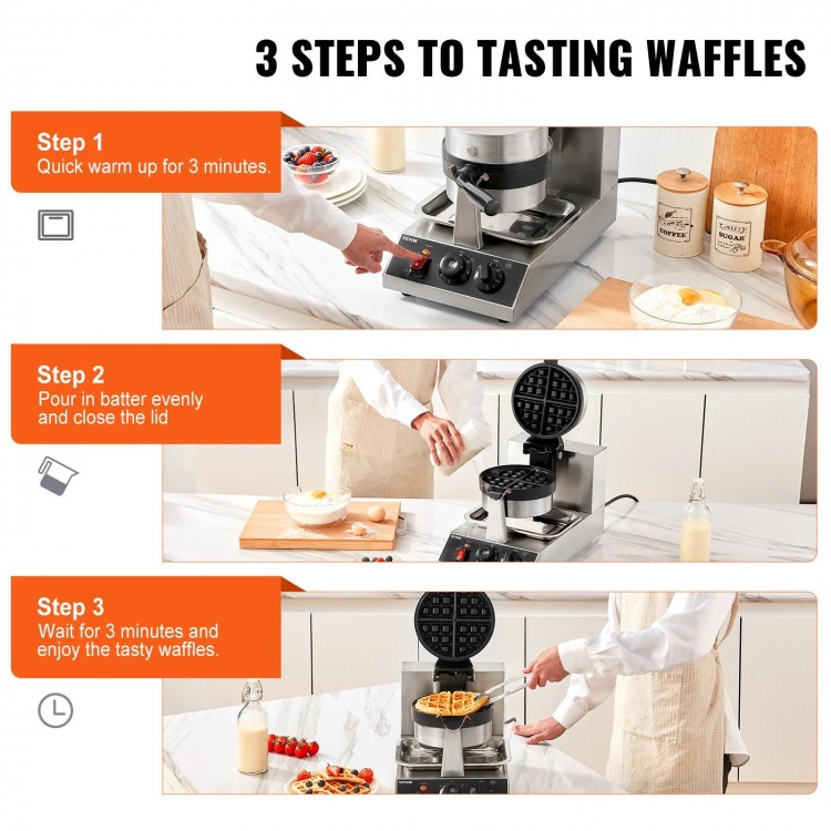 VEVOR Electric Waffle Maker Round Waffle Iron Non-Stick Waffle Baker M