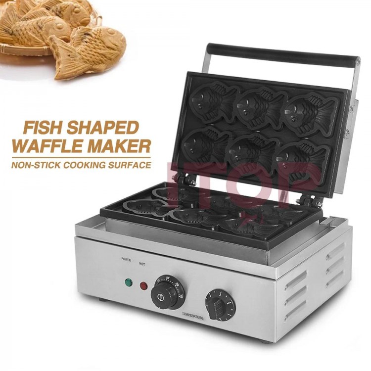 ITOP Taiyaki Machine 6 Pcs Fish Waffle Maker Fish-Shaped 1500W Non-sti