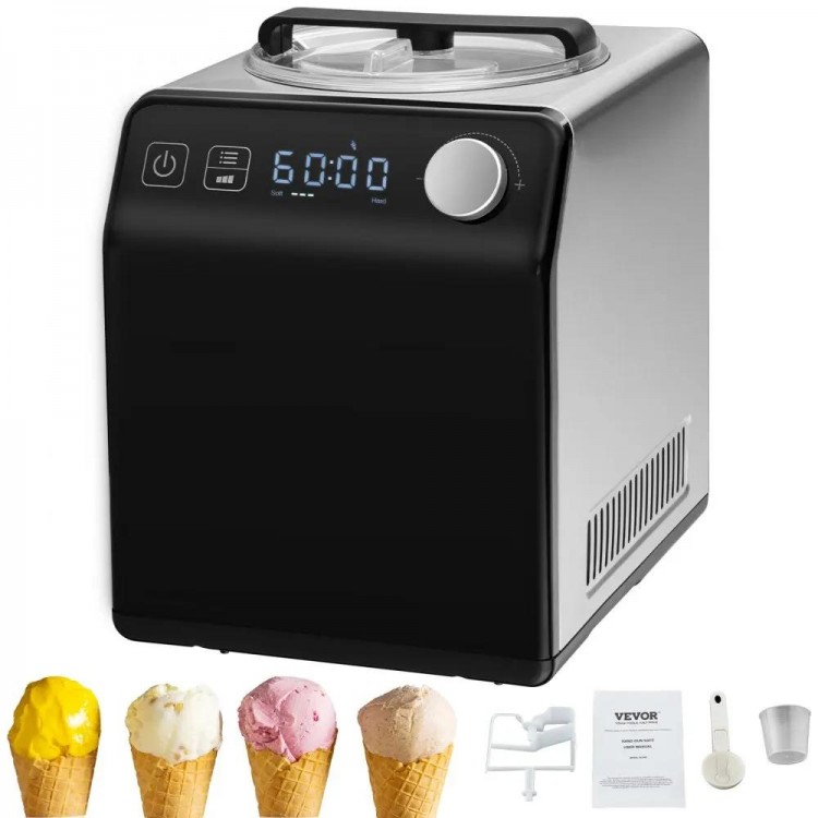 VEVOR 2 Quart Automatic Ice Cream Machine with Built-in Compressor Ele