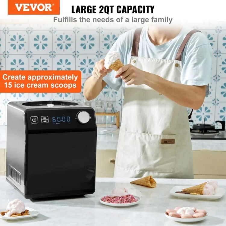 VEVOR 2 Quart Automatic Ice Cream Machine with Built-in Compressor Ele