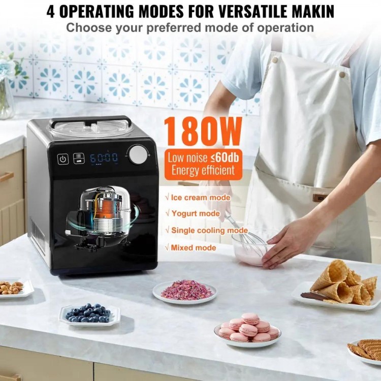 VEVOR 2 Quart Automatic Ice Cream Machine with Built-in Compressor Ele