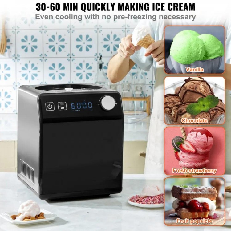 VEVOR 2 Quart Automatic Ice Cream Machine with Built-in Compressor Ele