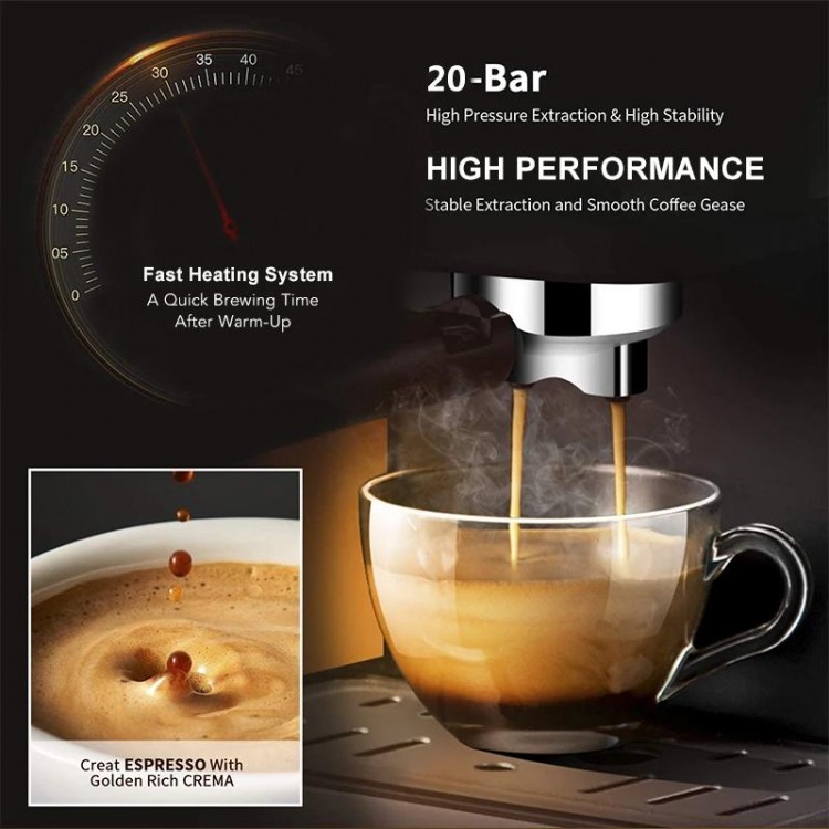 BioloMix 20 Bar Italian Type Espresso Coffee Maker Machine with Milk F