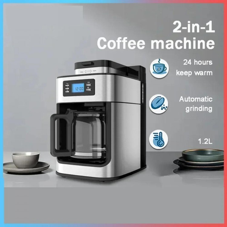 2 In1 Coffee Maker Kitchen Automatic Coffee Machines Drip LED-Display