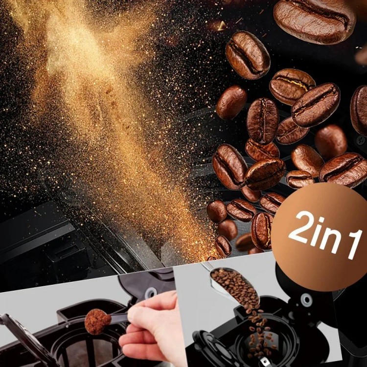 2 In1 Coffee Maker Kitchen Automatic Coffee Machines Drip LED-Display