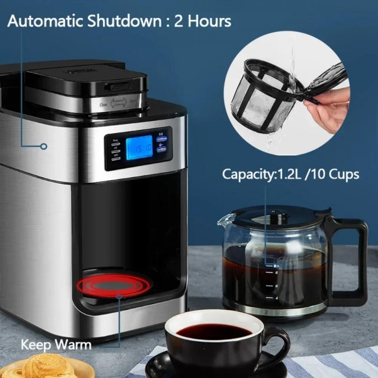 2 In1 Coffee Maker Kitchen Automatic Coffee Machines Drip LED-Display