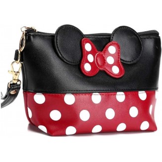 Mouse Ears Style Polka Dot Cosmetic Bag, Women's Cartoon Make-Up Bag