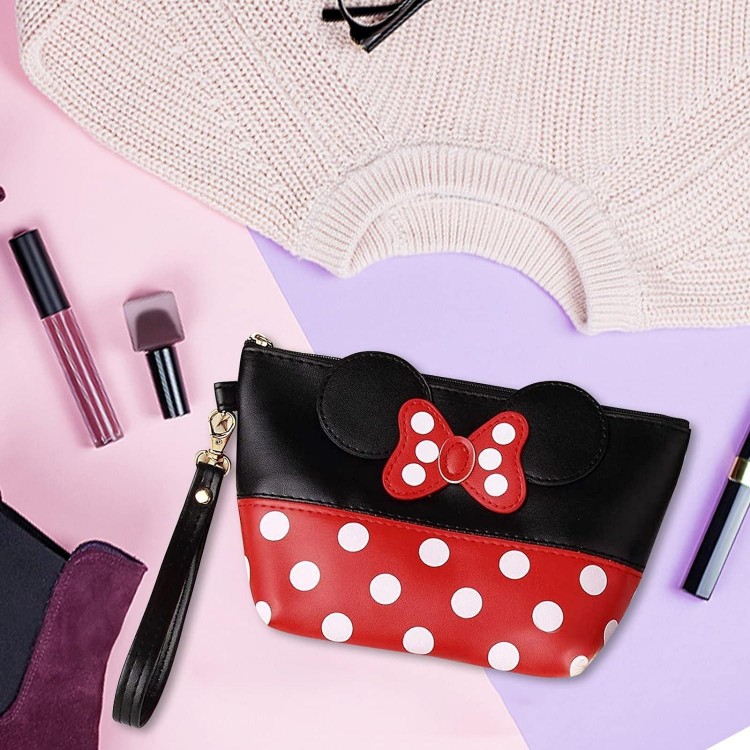 Mouse Ears Style Polka Dot Cosmetic Bag, Women's Cartoon Make-Up Bag