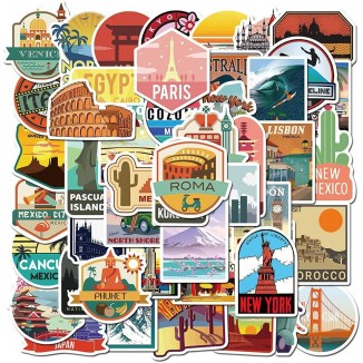 Vintage Sticker Set of 50 Travel Stickers for Suitcase Laptop