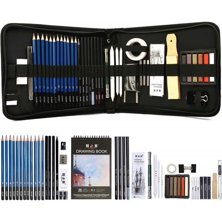 Drawing Pencil Set With Drawing Accessories And Zipper Carry Case