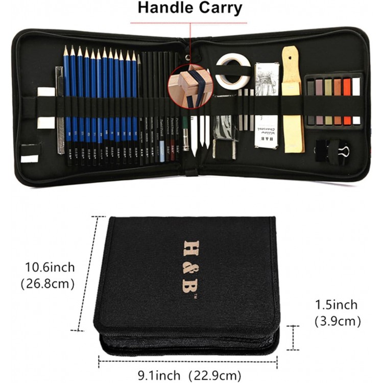 Drawing Pencil Set With Drawing Accessories And Zipper Carry Case