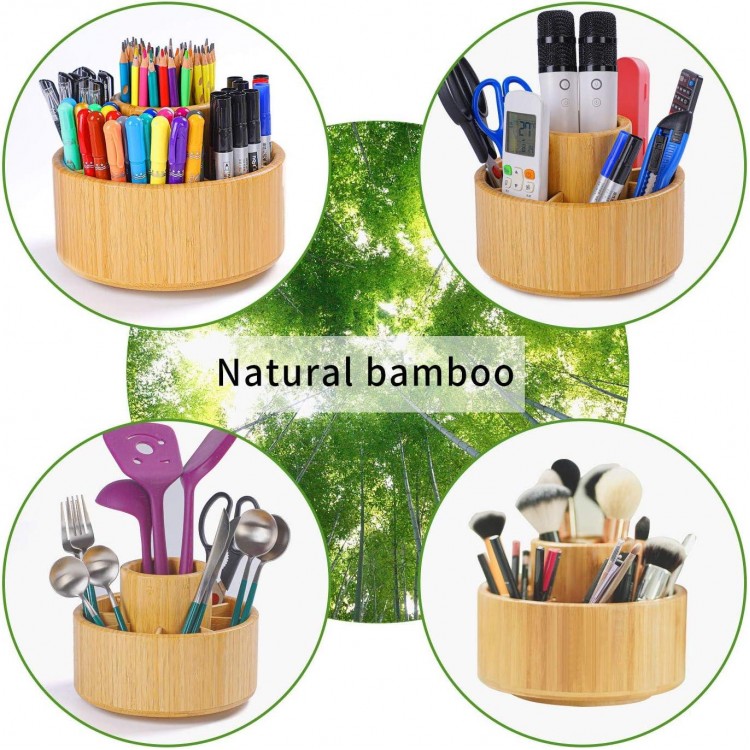 Bamboo Desk Organiser, Rotating Pen Holder, Organiser, Desk Storage