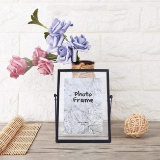 aleawol Glass Metal Picture Frame, Black, 15 x 20 cm, Picture Frame