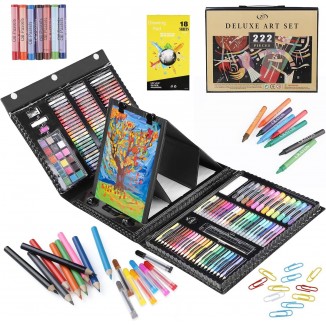 222-Piece Double-Sided Tri-fold Painting Set, Colouring Box for Children